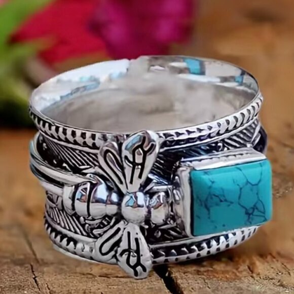 Bumble Bee with Faux Turquoise Stone Boho Band Ring #1193 - Picture 9 of 9